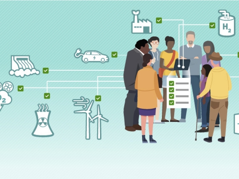 Group of people meeting to discuss energy efficiency upgrades. 